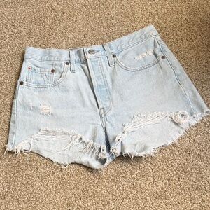 Levi's Light Blue Frayed Denim Shorts